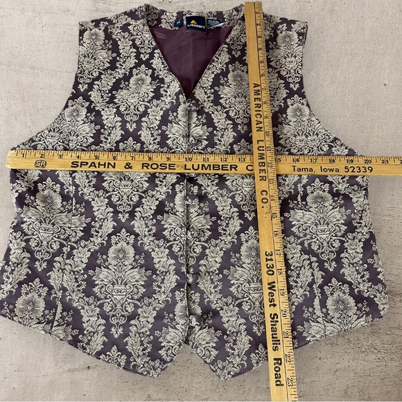 Liz Claiborne Vest Size 14 Purple Ivy Floral Jacquard Fabric Loop Buttons F534 - Picture 7 of 9